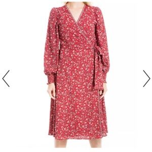 Max Studio Red Floral Long Sleeve Dress